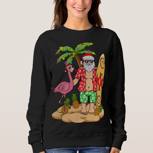 Flamingo Kersttrui Funny Santa Palmboom P Trui (Voorkant)