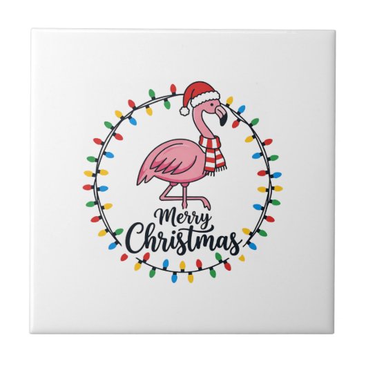 Flamingo Kerstverlichting Vakantie Tegeltje (Voorkant)