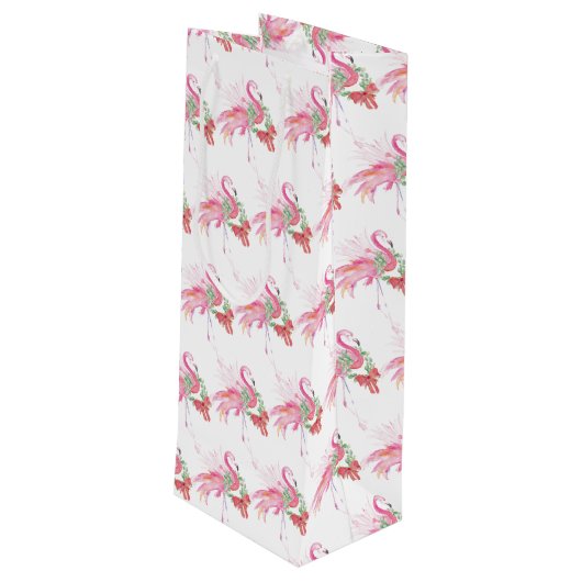 Flamingo Kerstwijn Gift Bag Wijn Cadeautas (Achterkant Gekanteld)