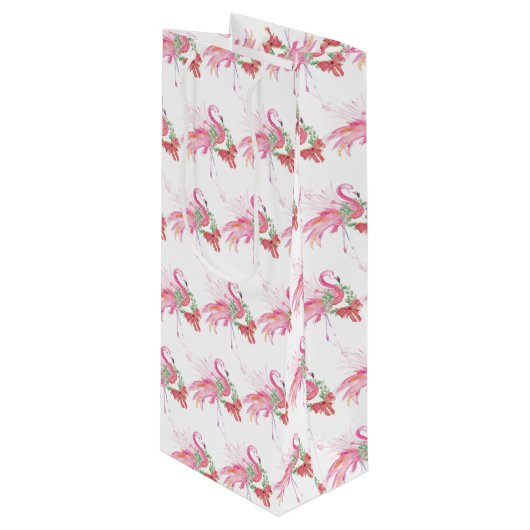 Flamingo Kerstwijn Gift Bag Wijn Cadeautas (Voorkant Gekanteld)