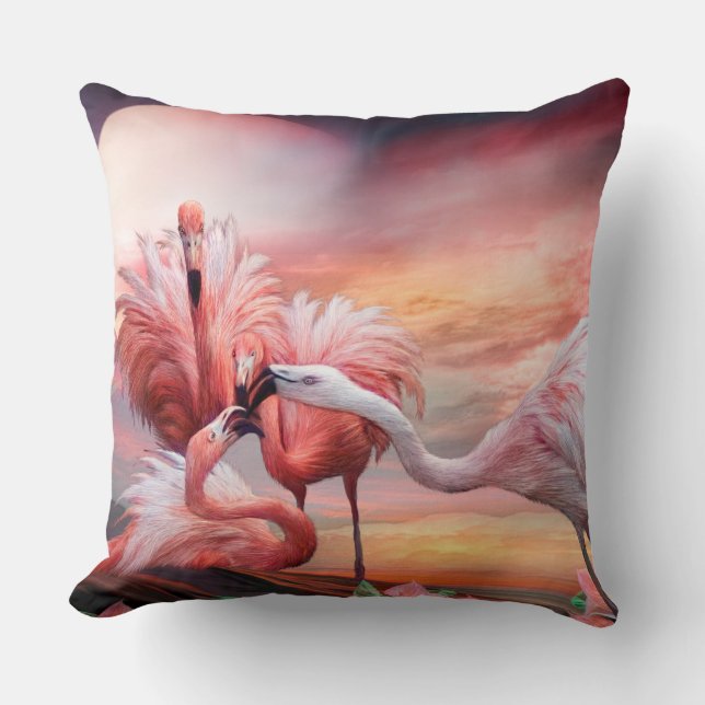 Flamingo Kiss Art Designer Pillow-Square Kussen (Voorkant)