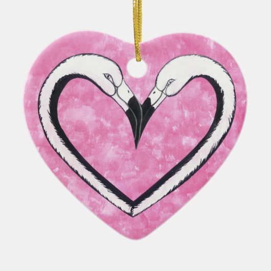 Flamingo Kiss hart Keramisch Ornament (Voorkant)