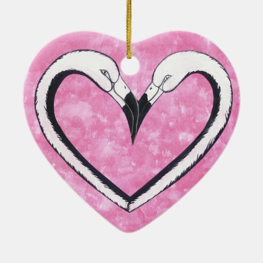 Flamingo Kiss hart Keramisch Ornament (Achterkant)
