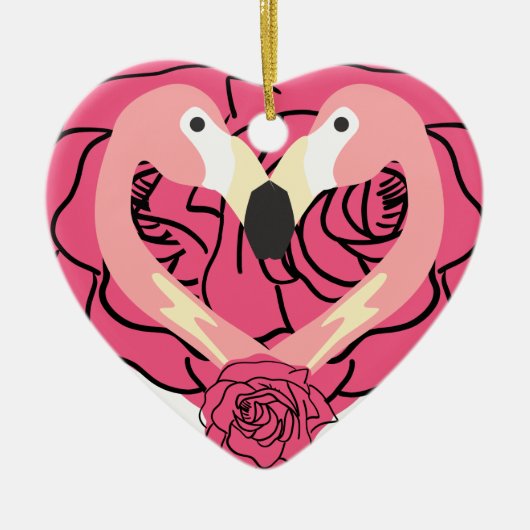 Flamingo Kissing en harten Keramisch Ornament (Voorkant)