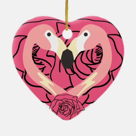 Flamingo Kissing en harten Keramisch Ornament (Achterkant)
