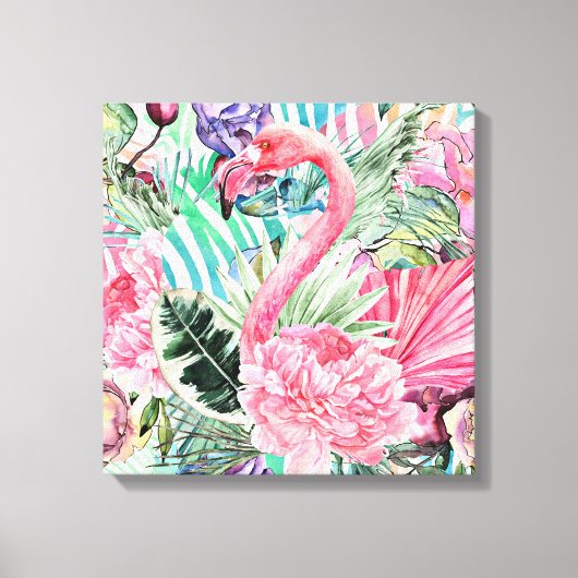 Flamingo kleurrijke waterverf canvas afdruk (Voorkant)