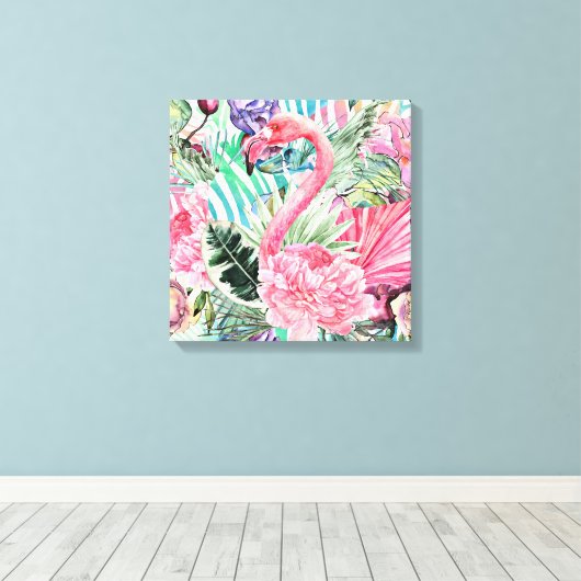 Flamingo kleurrijke waterverf canvas afdruk (Insitu (Houten vloer))