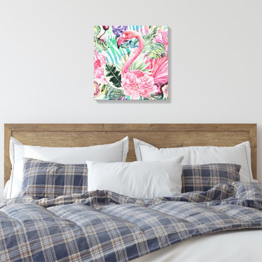 Flamingo kleurrijke waterverf canvas afdruk (Insitu (Slaapkamer))