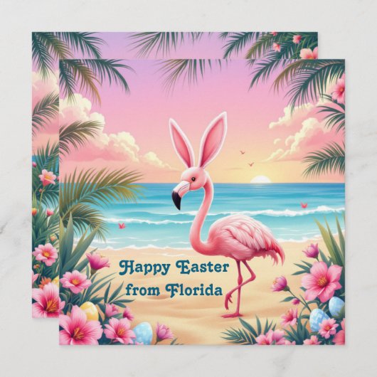 Flamingo Konijnenoren Holi Feestdagenkaart (Voorkant / Achterkant)