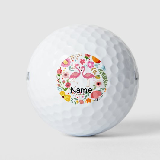 Flamingo koppel staat op bloem met naam golfballen