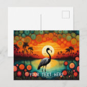 Flamingo Lake Sunset Palmboom Kleurrijke Bloemen Briefkaart (Voorkant / Achterkant)