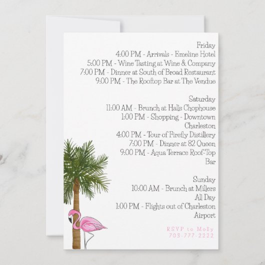 Flamingo Laten we Flamingle Bachelorette Routebesc Kaart (Achterkant)