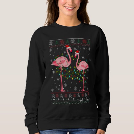 Flamingo Lichtjes Verwarde Horrorsweater Kerstmis  Trui (Voorkant)