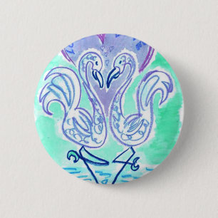 Flamingo Liefde (blauw) Ronde Button 5,7 Cm