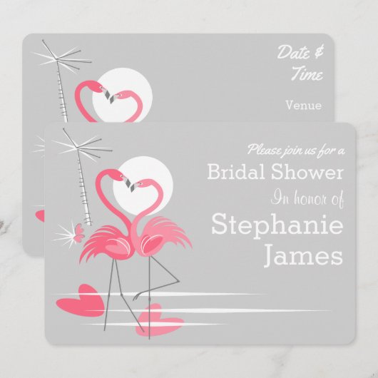 Flamingo Liefde Bruids Douche uitnodiging landscha (Voorkant / Achterkant)