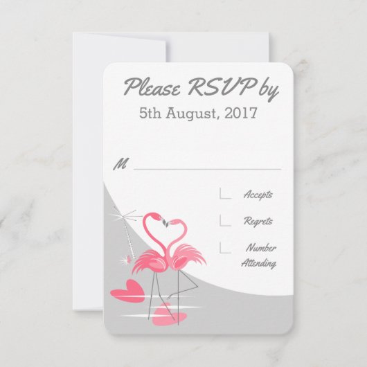 Flamingo Liefde Grote Maan bruiloft RSVP Kaart (Voorkant)