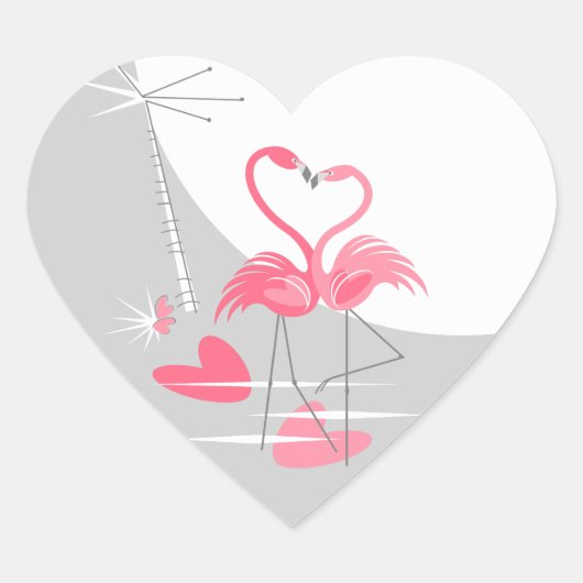 Flamingo Liefde Grote Maan sticker hart (Voorkant)