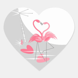 Flamingo Liefde Grote Maan sticker hart