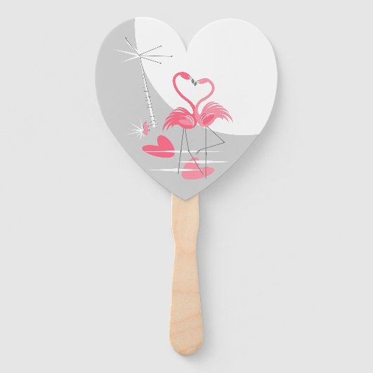 Flamingo Liefde Grote Maan Tekst hand fan hart Handwaaier (Voorkant)