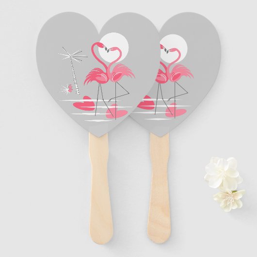 Flamingo Liefde hand fan hart Handwaaier (Voorkant en achterkant)