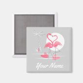Flamingo Liefde Naam magneet vierkant (Voorkant / Achterkant)