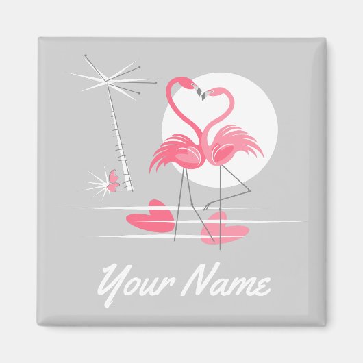 Flamingo Liefde Naam magneet vierkant (Voorkant)