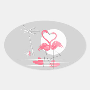 Flamingo Liefde sticker ovaal