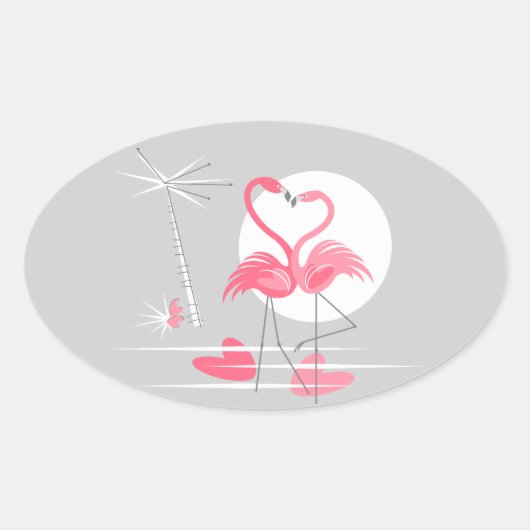Flamingo Liefde sticker ovaal (Voorkant)