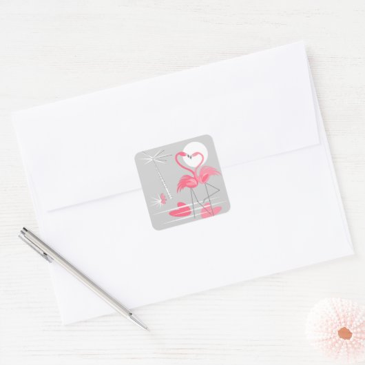 Flamingo Liefde sticker vierkant (Envelop)