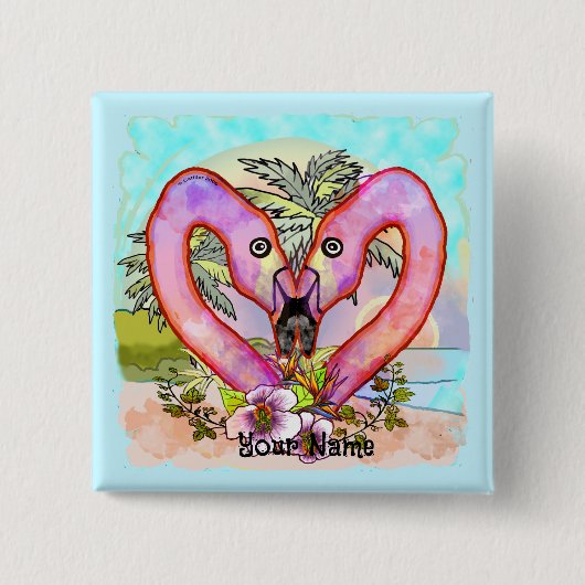 Flamingo Liefde Vierkante Button 5,1 Cm (Voorkant)