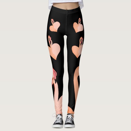 Flamingo liefde, zwart aangepaste Leggings, hart Leggings (Voorkant)