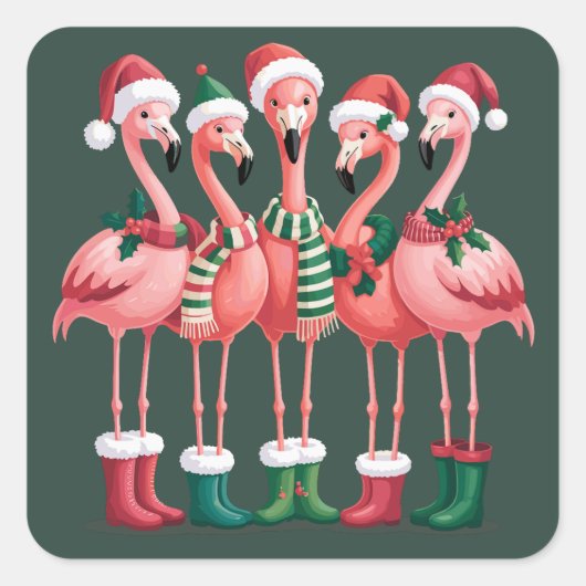 Flamingo Liefhebber Cadeau Kerstmis Prettig Kerstm Vierkante Sticker (Voorkant)