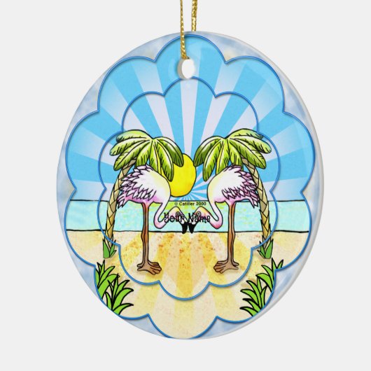 Flamingo-liefhebbers Keramisch Ornament (Links)