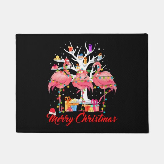 Flamingo Lights Santa Hat Sweater Tree Deurmat (Voorkant)