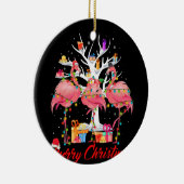 Flamingo Lights Santa Hat Sweater Tree Keramisch Ornament (Rechts)