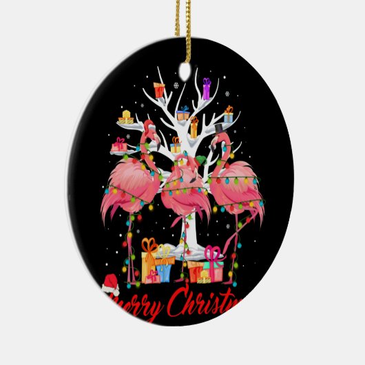 Flamingo Lights Santa Hat Sweater Tree Keramisch Ornament (Rechts)