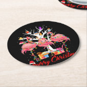 Flamingo Lights Santa Hat Sweater Tree Ronde Kartonnen Onderzetter (Gebogen)