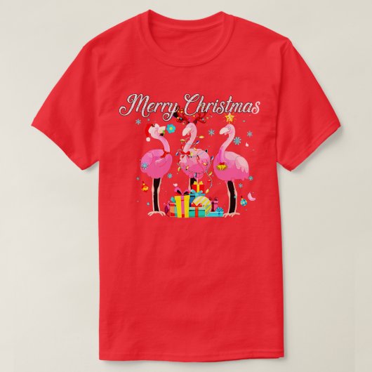 Flamingo Lights Santa Hat Sweater Xmas Tree Christ T-shirt (Design voorkant)
