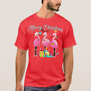 Flamingo Lights Santa Hat Sweater Xmas Tree Christ T-shirt