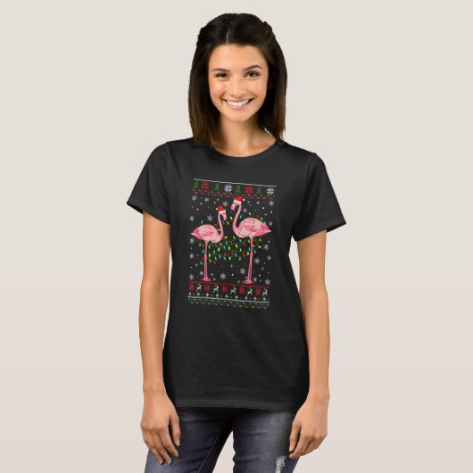 Flamingo Lights Tangled Ugly Sweater Christmas Ani T-shirt (Voorkant volledig)