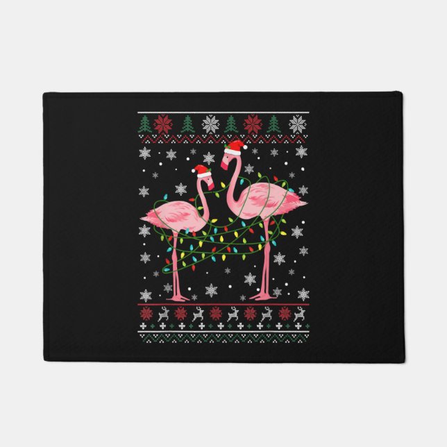 Flamingo Lights Ugly Sweater KerstAnimals Deurmat (Voorkant)