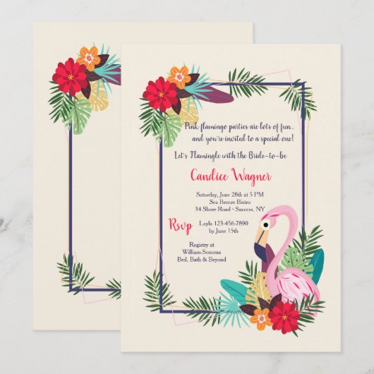 Flamingo Lijst Invitation Kaart (Voorkant / Achterkant)