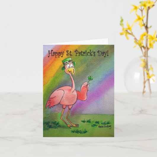Flamingo Line Happy St. Patrick's Day Lucky Irish Kaart (Gele Bloem)