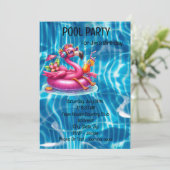 Flamingo loungen in roze zwembadbuis kaart (Staand voorkant)