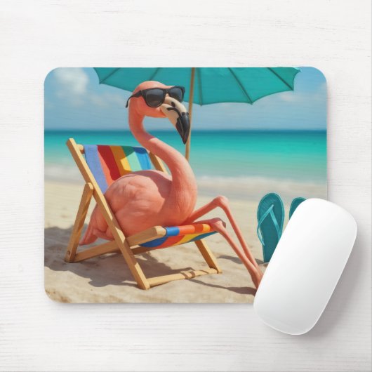 Flamingo loungen op een strandstoel muismat (Met muis)