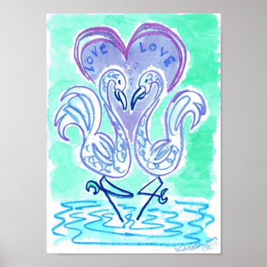 Flamingo Love blue van Wendy C Allen Poster (Voorkant)