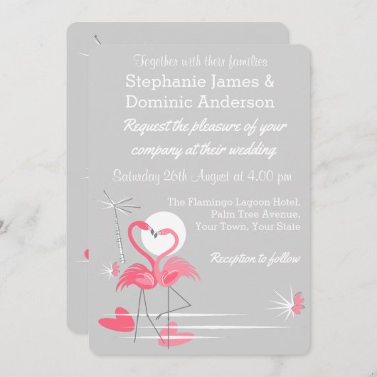 Flamingo Love bruiloft-uitnodiging Kaart (Voorkant / Achterkant)