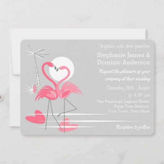 Flamingo Love bruiloft-uitnodiginglandschap Kaart (Voorkant)
