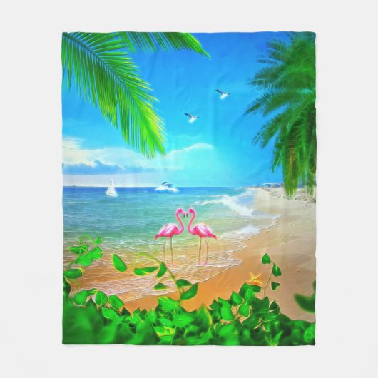 Flamingo Love Fleece Deken (Voorkant)
