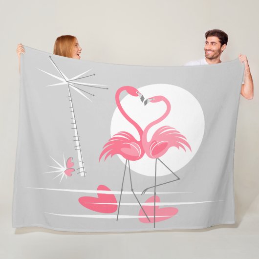 Flamingo Love fleece deken, groot horizontaal Deken (In situ)